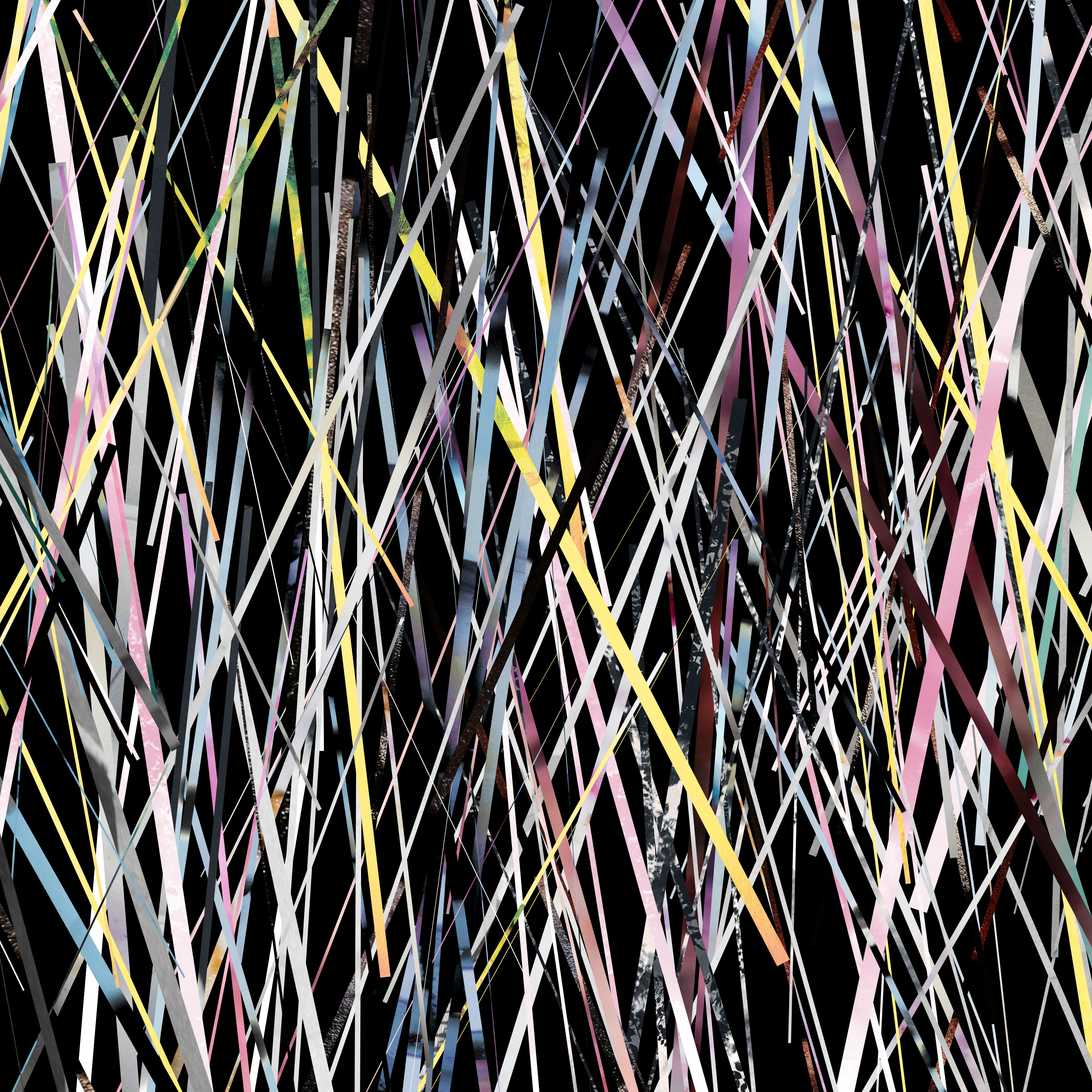 Christian Solorzano — generative composition of crisscrossing colored line strokes on a black background, made with a custom tool for a friend's album concept