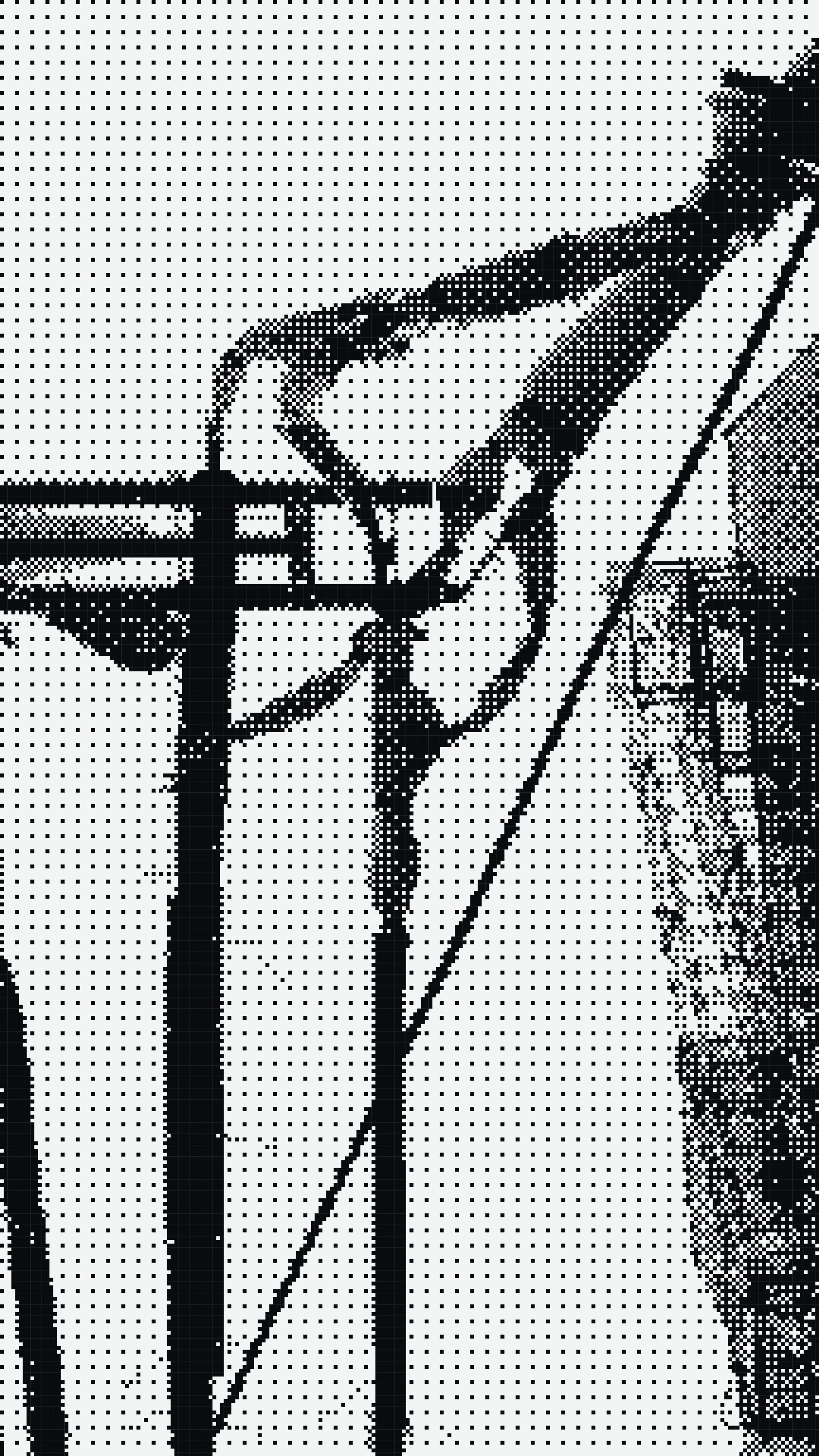 Christian Solorzano — high-contrast halftone-dithered image of utility poles and wires against a bright sky